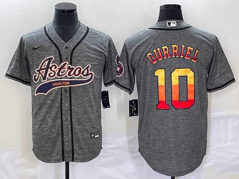 Men%27s Houston Astros #10 Yuli Gurriel Grey Gridiron Cool Base Stitched Baseball Jersey->houston astros->MLB Jersey